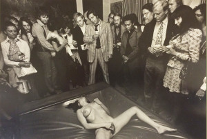 Charles Gatewood, "Miriam on the Waterbed", 1970, performance at the Gallery of Erotic Art, NYC for the opening of an exhibition of paintings by Joseph Westerfield